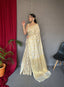 Ivory Cream Saree in Cotton With Rose Gold Woven Clothsvilla