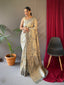 Mogra Cotton Linen Slub Jaal Woven Saree Grey Clothsvilla