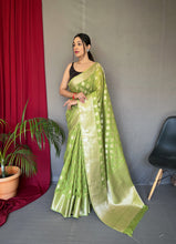 Load image into Gallery viewer, Parrot Green Man Mohini Cotton Muslin Woven Saree Clothsvilla