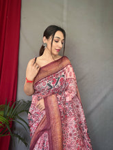 Load image into Gallery viewer, Baby Pink Ajrakh Carpet Silk Cotton Printed Saree Clothsvilla