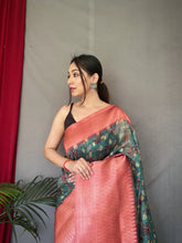 Load image into Gallery viewer, Marble Blue Pink Kora Muslin Kalamkari Silk Woven Saree Clothsvilla