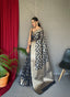 Navy Blue Jhalak Cotton Linen Jaal Woven Saree Clothsvilla