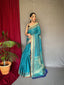 Cyan Blue Rajkoti Patola Silk Woven Saree Clothsvilla