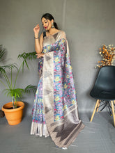 Load image into Gallery viewer, Mangalya Cotton Kalamkari Printed Temple Woven Saree Cool Grey Clothsvilla