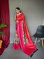 Gala Bandhej Kalamkari Printed Woven Saree Strawberry Red Clothsvilla