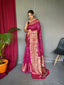 Kalindi Soft Silk Checks Woven Saree Hibiscus Pink Clothsvilla