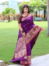 Load image into Gallery viewer, Sangam Soft Silk Saree Three Colored Zari Woven Saree Purple Clothsvilla