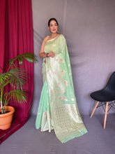 Load image into Gallery viewer, Ladli Cotton Slub Minakari Woven Saree Light Green Clothsvilla