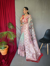 Load image into Gallery viewer, Shadow Green with Lavender Banarasi Silk Dual Tone Floral Printed Woven Saree Clothsvilla