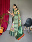 Kalamkari Gala Printed Woven Saree Off-White Green Clothsvilla
