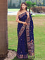 Suhani Soft Silk Saree with Floral Woven Border and Pallu Navy Blue Clothsvilla