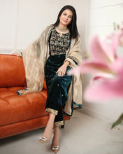 Load image into Gallery viewer, Dark Green Color Wedding Wear Velvet Salwar Suit Clothsvilla
