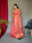 Pastel Peachy Pink Saree in Banarasi Organza Silk Woven Clothsvilla