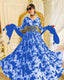 Digital Printed Blue Color Georgette Gown With Belt Clothsvilla
