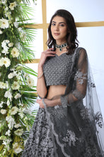 Load image into Gallery viewer, Indian Bridal Grey Lehenga Choli With Thread Embroidered Work And Stone Pasting, Soft Net For Women And Girls, Wedding &amp; party Wears Lehenga ClothsVilla