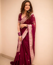 Load image into Gallery viewer, Arresting Wine Soft Silk Saree With Tempting Blouse Piece KPR
