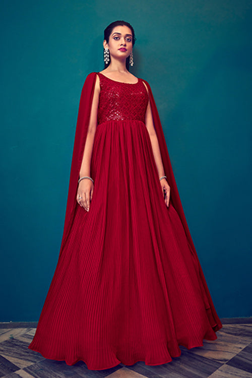 Latest Exclusive Designer Dark Color Long Anarkali Ethnic Gown Collection M Red