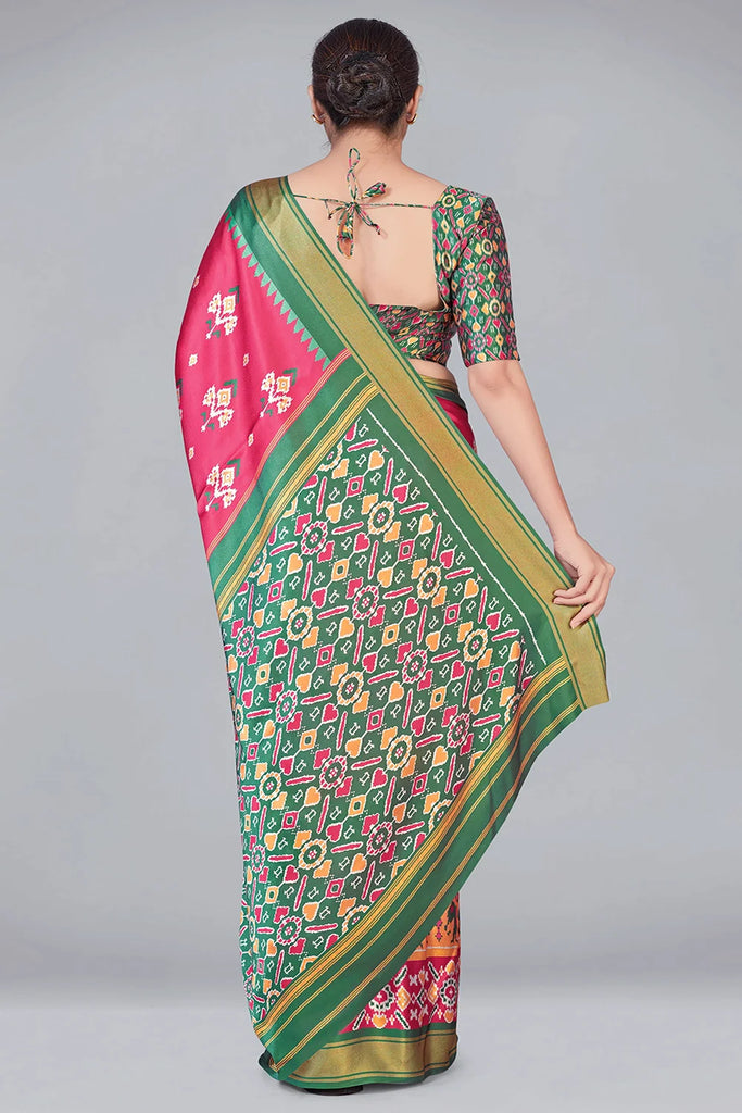 Pink & Green Patola With Digital Printed Saree Clothsvilla