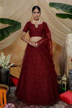 Load image into Gallery viewer, Maroon Lehenga Choli Thread embroidered with stone pasting And Bridal Net, Party Wears, Bridesmaid, Indian Tradition Function Lehenga Choli ClothsVilla