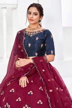 Load image into Gallery viewer, Maroon Net Embroidered Contrast Lehenga Choli Collection ClothsVilla.com