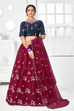 Load image into Gallery viewer, Maroon Net Embroidered Contrast Lehenga Choli Collection ClothsVilla.com