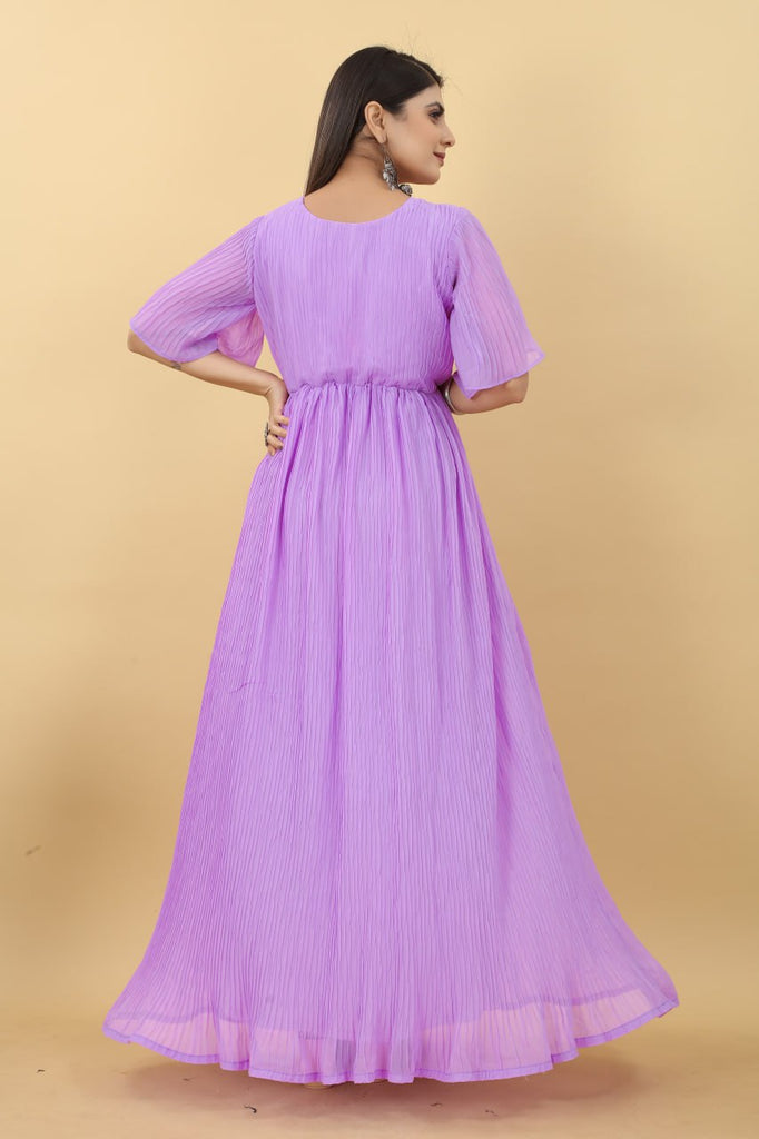 Marvelous Lavender Color Pleated Gown Clothsvilla