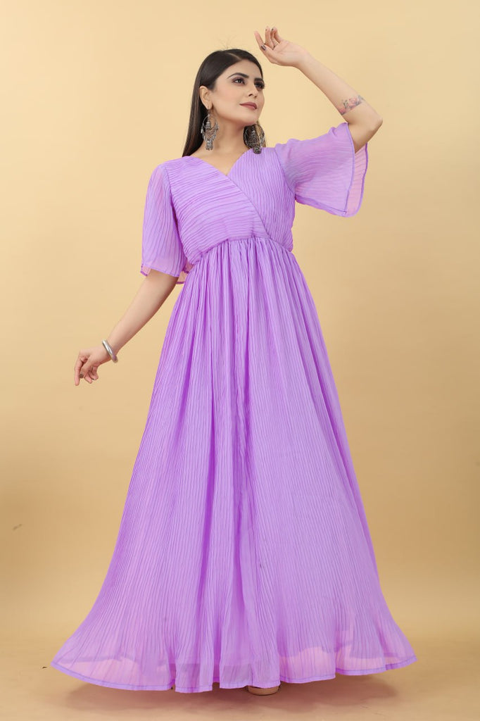 Marvelous Lavender Color Pleated Gown Clothsvilla