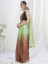 Load image into Gallery viewer, Mint Green-Brown Ready to Wear One Minute Lycra Saree ClothsVilla