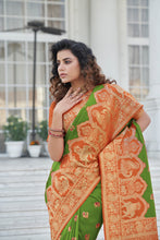 Load image into Gallery viewer, Miraculous Green Zari Weaving Banarasi Silk Wedding Wear Saree ClothsVilla