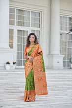 Load image into Gallery viewer, Miraculous Green Zari Weaving Banarasi Silk Wedding Wear Saree ClothsVilla