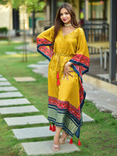 Load image into Gallery viewer, Mustard Color Digital Bandhej Print Pure Gaji Silk Kaftan Clothsvilla