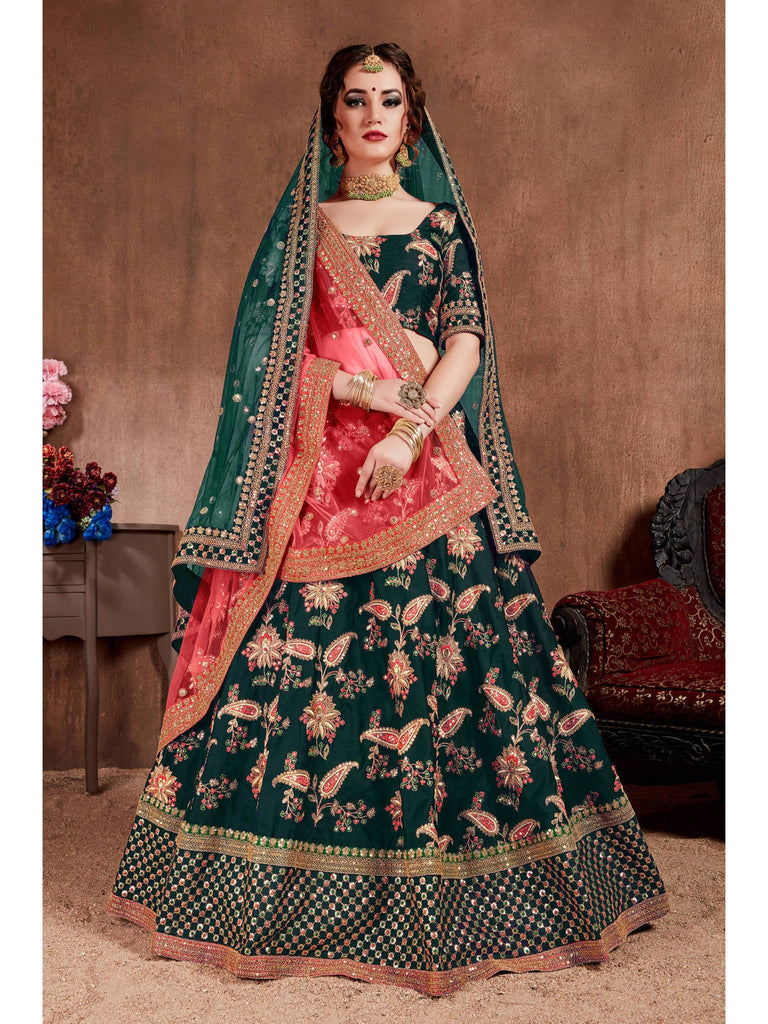 Ethnic Dark Green Colored Bridal Wear Designer Embroidered Lehenga choli Clothsvilla