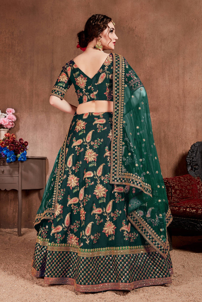 Ethnic Dark Green Colored Bridal Wear Designer Embroidered Lehenga choli Clothsvilla