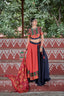 Navy-Blue & Orange Embroidered Cotton Indian Traditional Festival Dandiya Raas Garba Semi Stitched Navratri Lehenga ClothsVilla