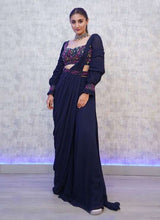 Load image into Gallery viewer, Navy Blue Color Georgette Fabric Thread And Zari Work Palazzo Salwar Suit Clothsvilla