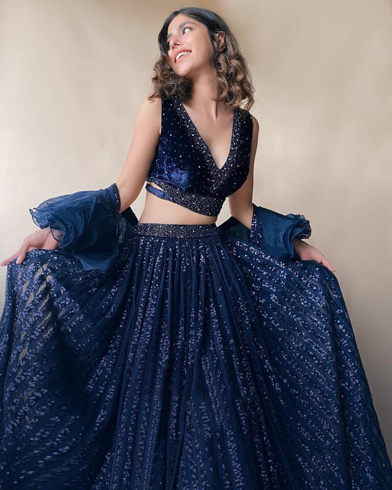 Navy Blue Lehenga Choli in Georgette with Sequence Work Clothsvilla