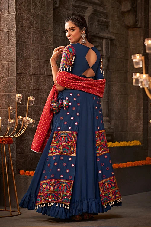 Blue Thread Embroidered Chaniya Choli for Indian Navratri Special Collection ClothsVilla.com
