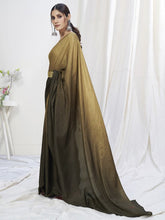 Load image into Gallery viewer, Olive Green-Brown Ready to Wear One Minute Lycra Saree ClothsVilla
