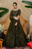 Olive Green Thread With Sequence Embroidered Net Semi-Stitched Lehenga ClothsVilla
