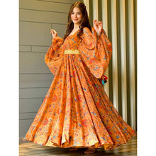 Load image into Gallery viewer, Orange Color Trendy Georgette Floral Print Women&#39;s Gown ClothsVilla