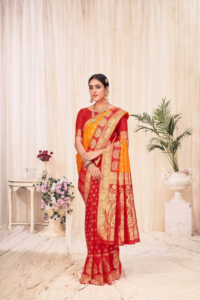 Orange Festive Wear Woven Banarasi Silk Saree ClothsVilla