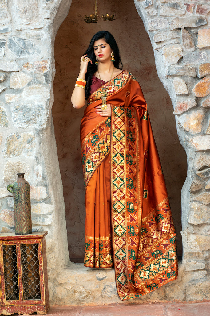 Orange Patola Weaving Silk Festival Wear Saree ClothsVilla