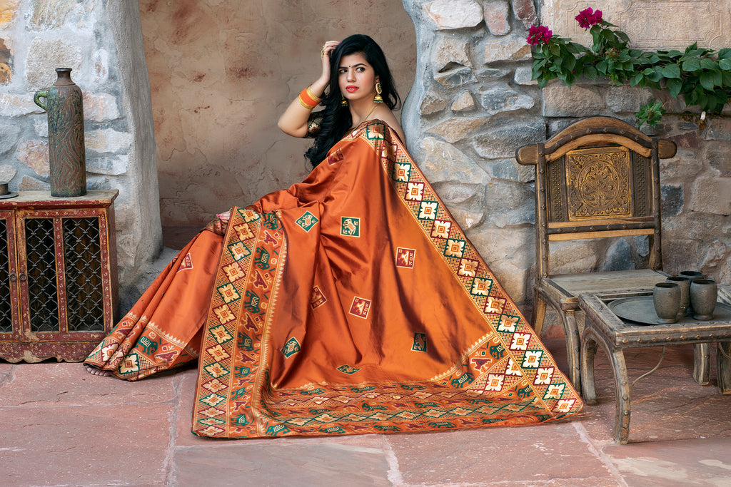 Orange Patola Weaving Silk Festival Wear Saree ClothsVilla