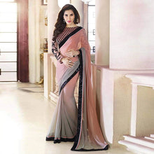 Load image into Gallery viewer, Peach and Black Bollywood Style Saree with Embroidery work ClothsVilla