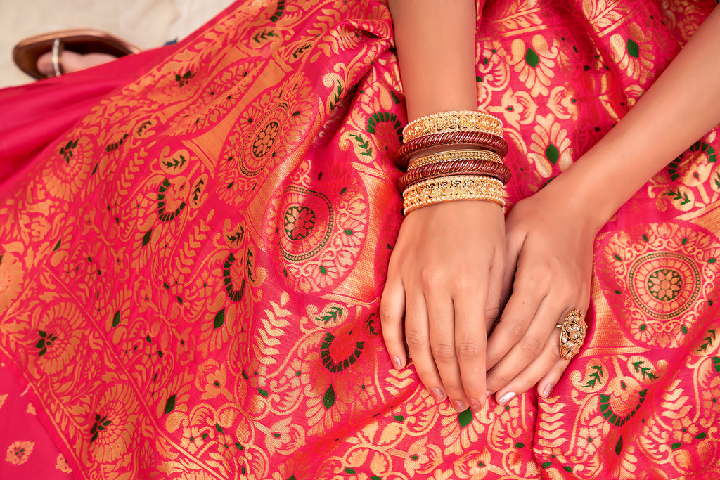 Pink Festive Wear Woven Banarasi Silk Saree ClothsVilla
