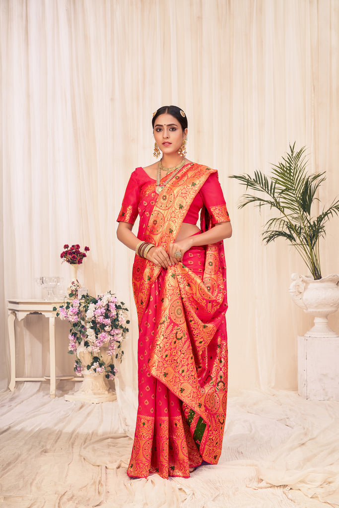 Pink Festive Wear Woven Banarasi Silk Saree ClothsVilla