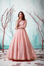 Load image into Gallery viewer, Pink Foil Work Net Party Wear Long Gown ClothsVilla