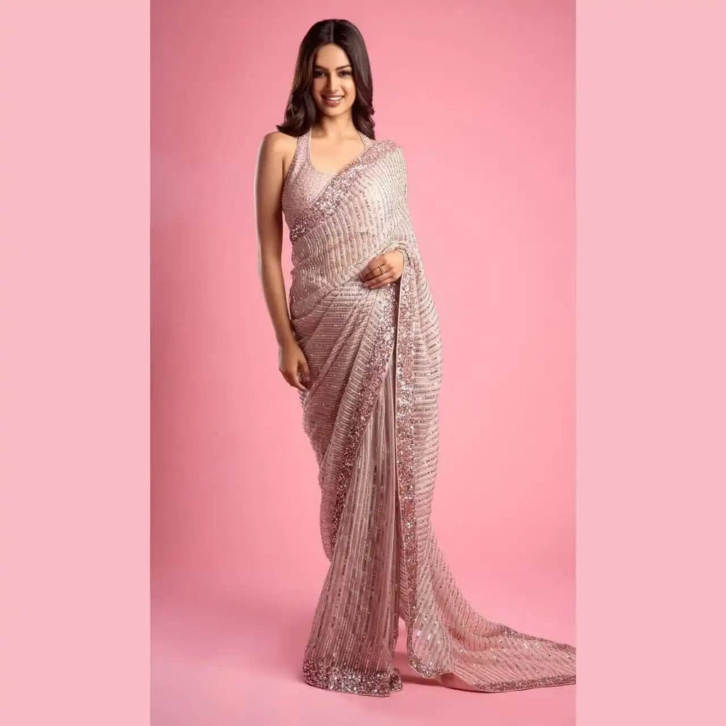 Pink Saree in Georgette With Sequence and Zari Work Clothsvilla