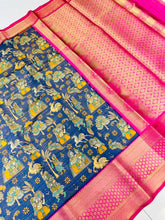Load image into Gallery viewer, Ephemeral Royal Blue Kalamkari Printed Saree With Demesne Blouse Piece Policona-Kanjivaram Silk