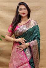 Load image into Gallery viewer, Palimpsest Dark Green Soft Banarasi Silk Saree With Stunner Blouse Piece Policona-Banarasi Silk